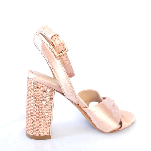 ALDO Rose Gold Tone Ankle Strap Chunky Crystal Heels 4.75" US6 - Picture 1 of 7
